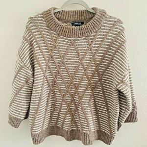 LAND'S END CREW NECK- CABLE KNIT SWEATER- BROWN WHITE SIZE LARGE